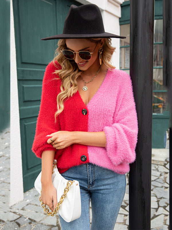 Kardigan na guziki z dzianiny patchworkowej