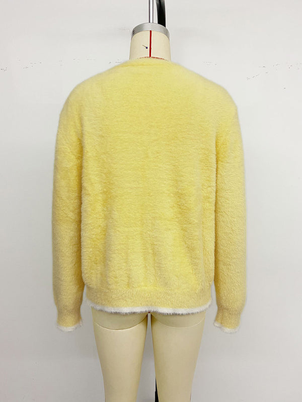 Cardigã de malha com decote em V e detalhe de laço em blocos de cor