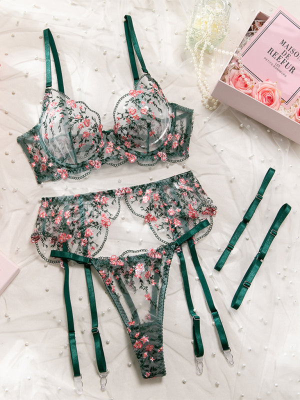 Floral bestickter Mesh-BH & taillierter Überwurf-Set – Smiling Maria