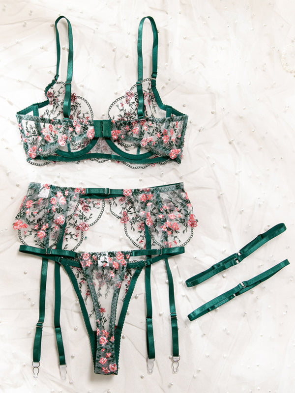 Floral bestickter Mesh-BH & taillierter Überwurf-Set – Smiling Maria