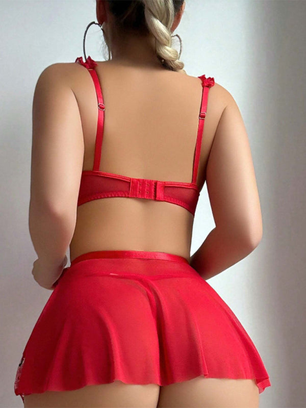 Red Embroidered Sheer Lingerie Set – Smiling Maria