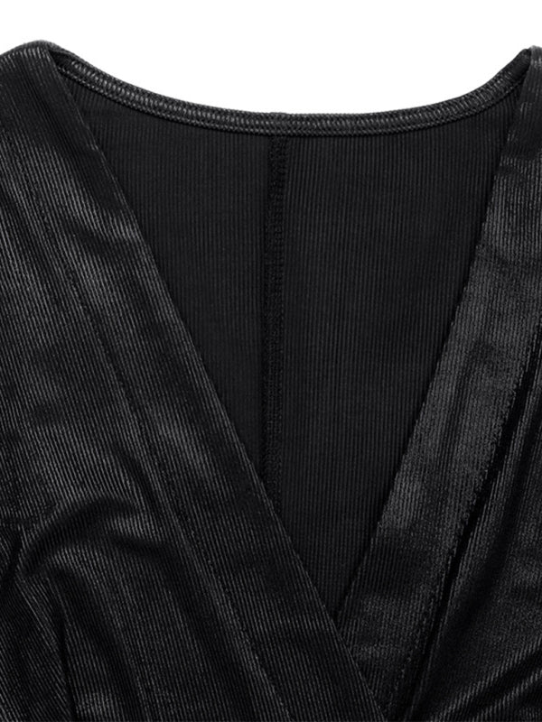 فستان حفلة رجعي برقبة على شكل V وشق