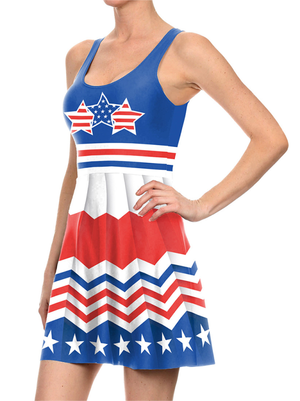 Women's Patriotic Flag Print Sleeveless Dress