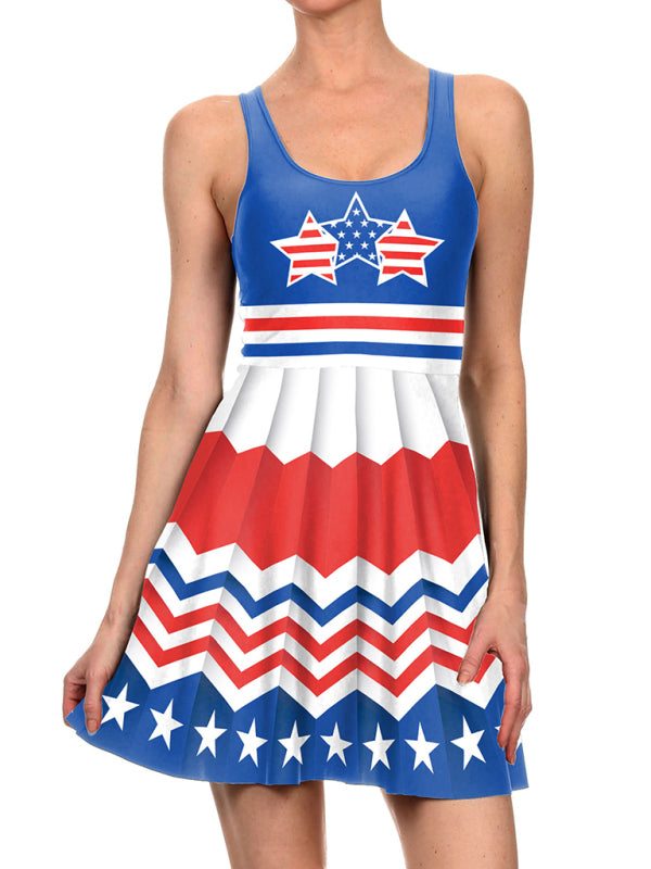 Women's Patriotic Flag Print Sleeveless Dress
