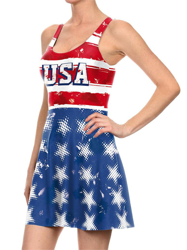 Women's Patriotic Flag Print Sleeveless Dress