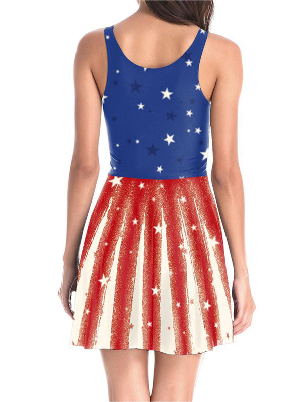 Women's Patriotic Flag Print Sleeveless Dress