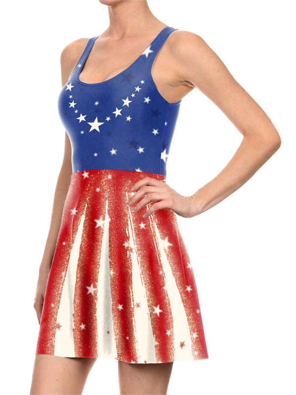 Women's Patriotic Flag Print Sleeveless Dress