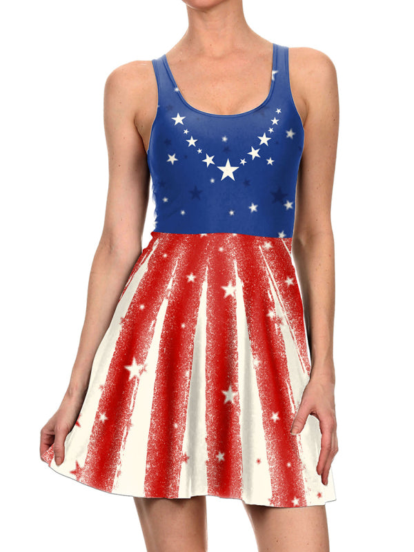 Women's Patriotic Flag Print Sleeveless Dress