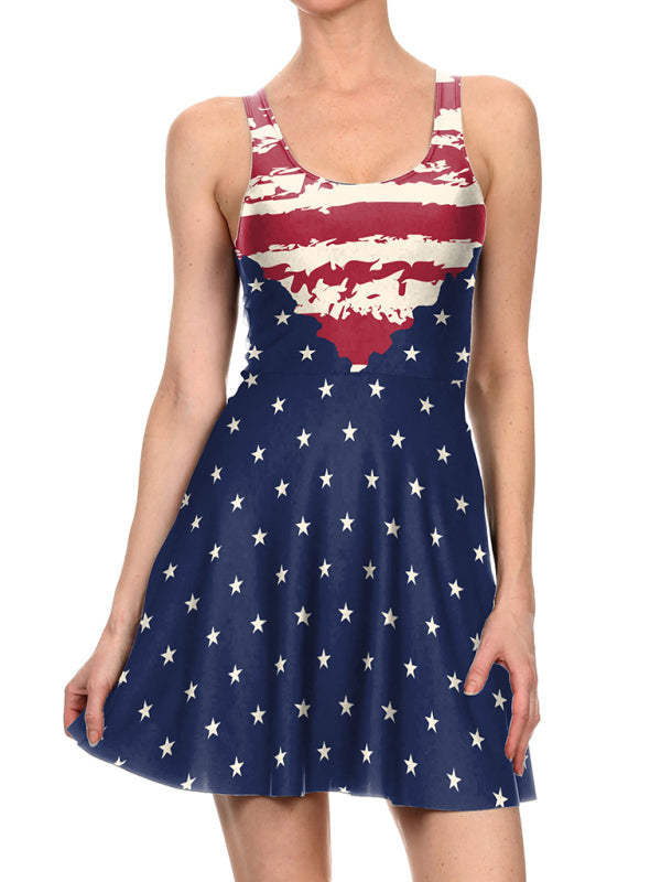 Women's Patriotic Flag Print Sleeveless Dress