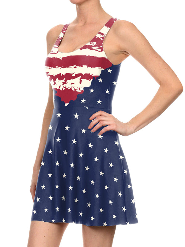 Women's Patriotic Flag Print Sleeveless Dress