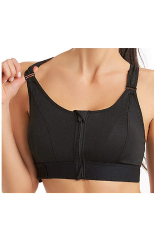 Women's Adjustable Front Zip Sports Bra – High Stretch, U-Neck, No Padding
