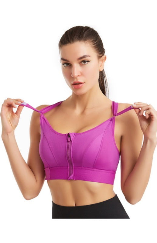 Women's Adjustable Front Zip Sports Bra – High Stretch, U-Neck, No Padding