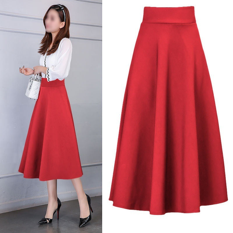 Mid-Length A-Line Knit Skirt with Pockets