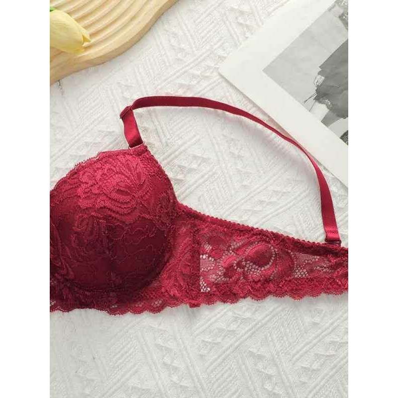 Smiling Maria Lace Bra and Panty Set in Burgundy with Floral Lace Detailing