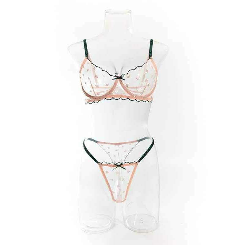 Smiling Maria Women's Lace Bra and Panty Set in Sheer Design with Floral Accents