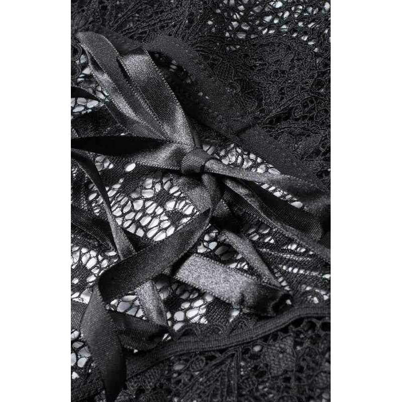 Smiling Maria black lace bralette and high-waist panty set featuring intricate lace details and a stylish ribbon accent