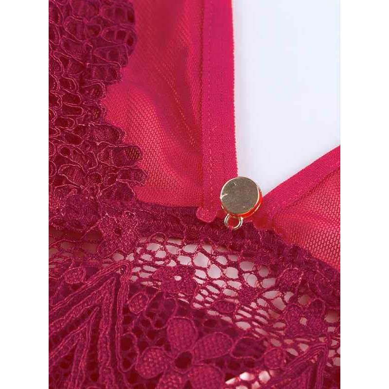 Smiling Maria Lace Bralette and High-Waist Panty Set in rich burgundy with intricate lace detailing