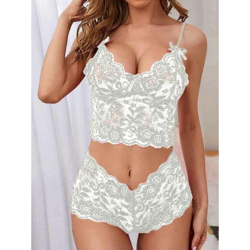 Smiling Maria Lace lingerie set for women in white featuring a delicate crop top and matching shorts