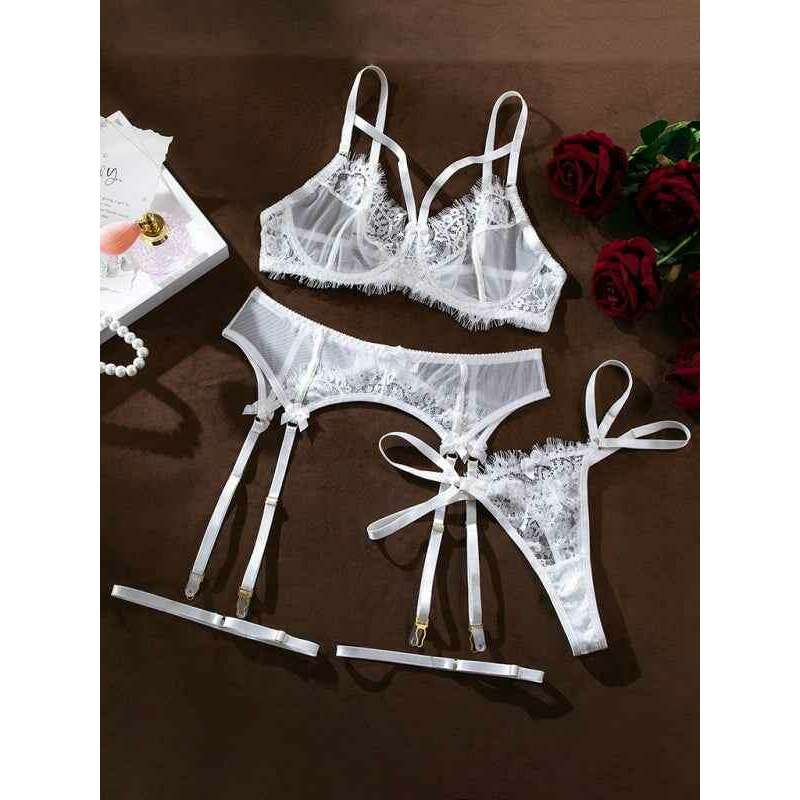Smiling Maria lace lingerie set for women featuring delicate white lace design with adjustable straps