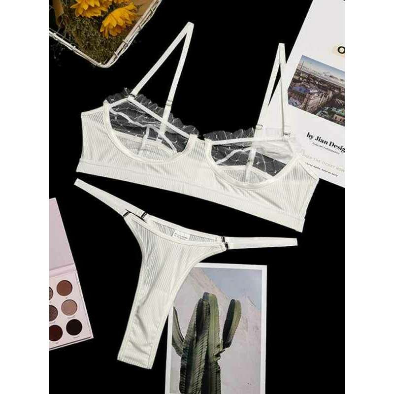 Smiling Maria lace mesh camisole lingerie set in white with adjustable straps and a modern design