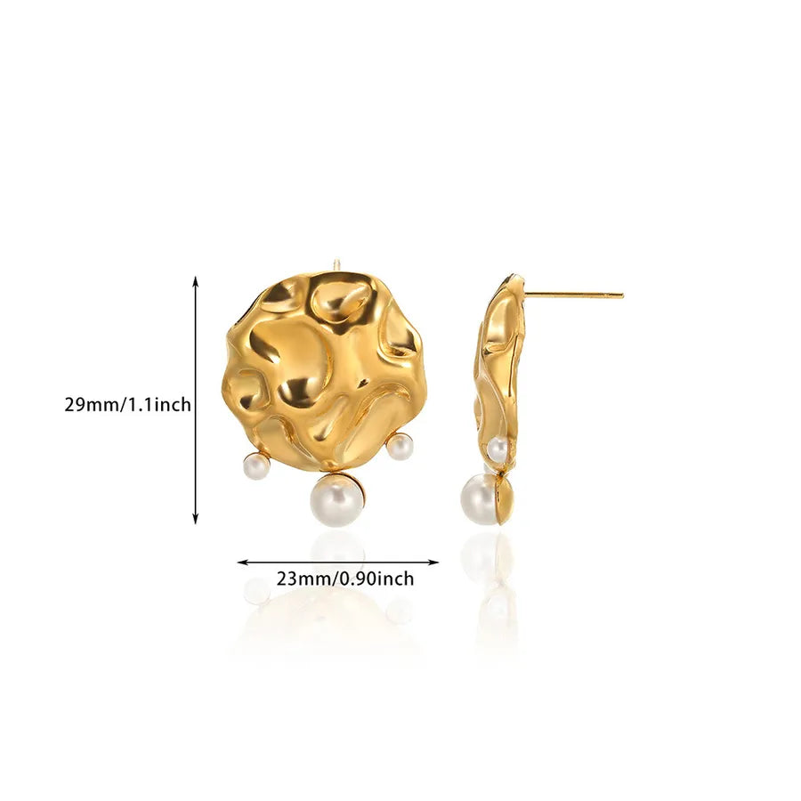 Gold Plated Geometric Pearl Stud Earrings 3 18k
