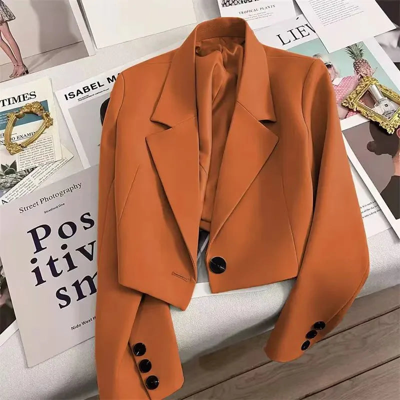 Short Black Single-Button Women's Blazer Orange