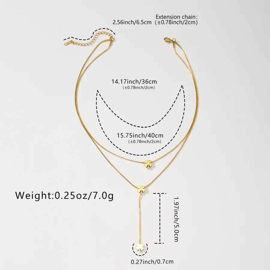 Gold & Silver Four-Leaf Clover Tassel Necklace