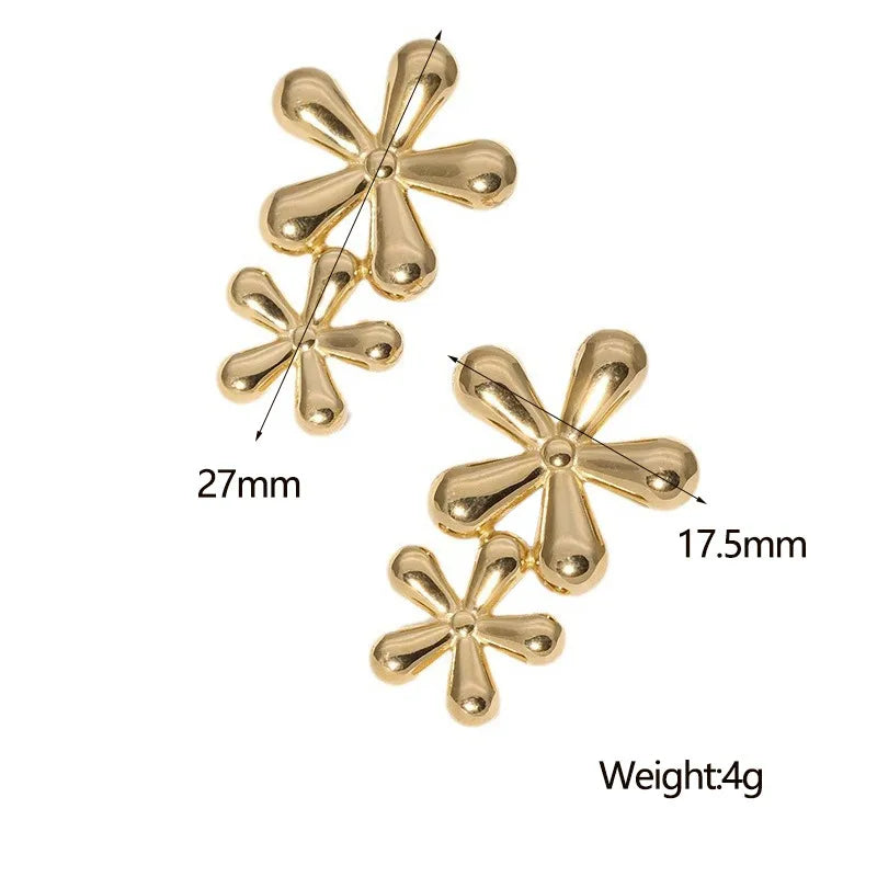 Titanium Steel Flower Stud Earrings for Women ER029-G