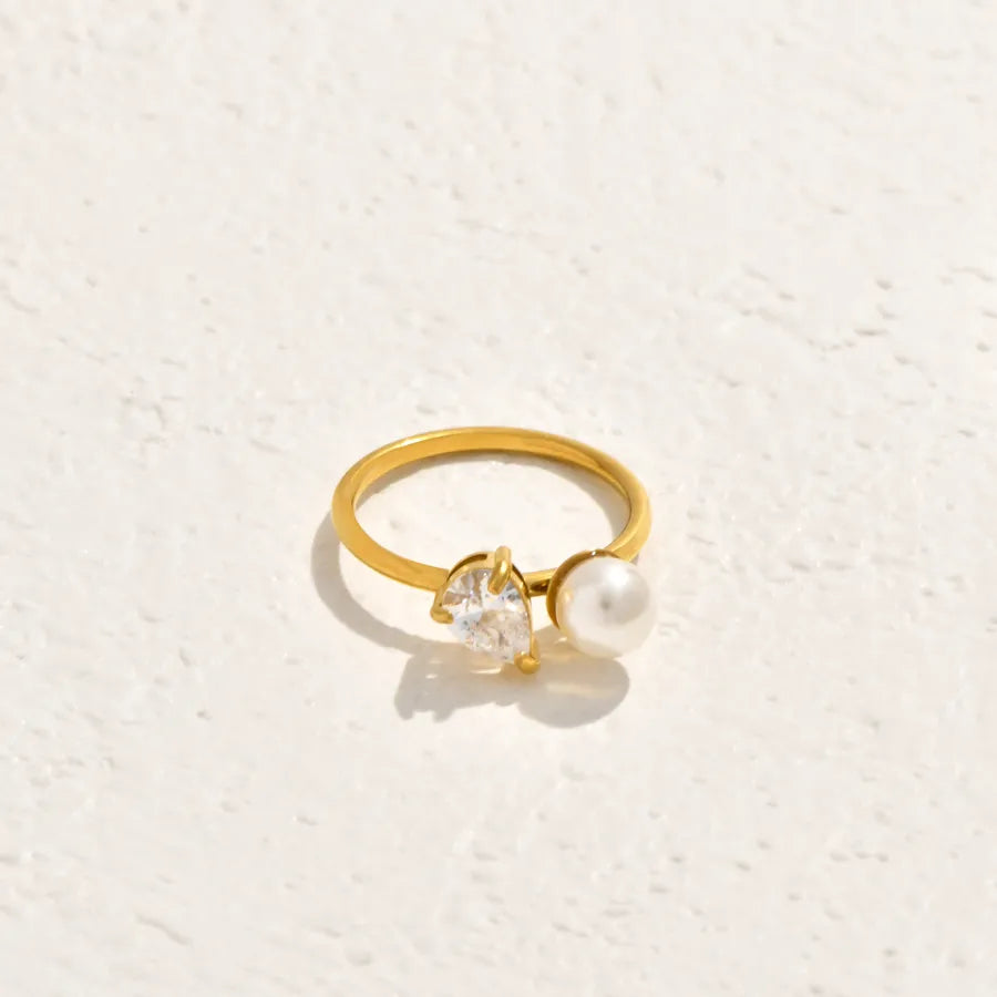 18K Gold Plated Water Drop Zircon Pearl Ring