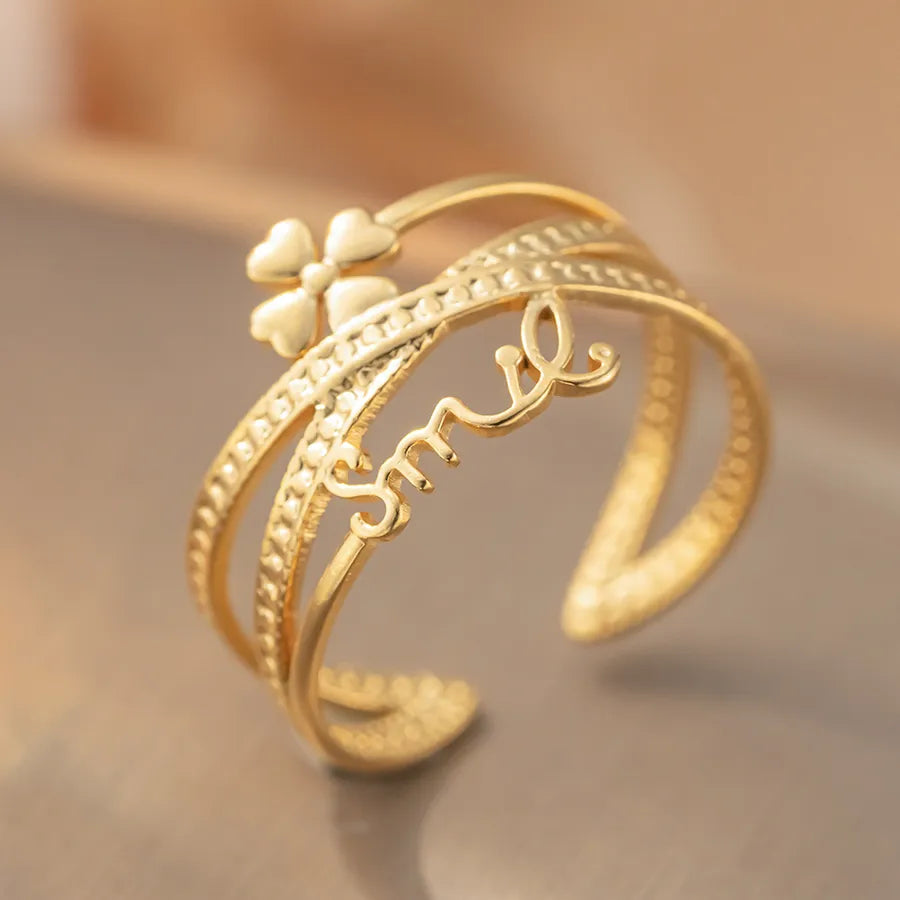 Geometric Titanium Steel Open Ring for Women K409 Gold Ring Adjustable