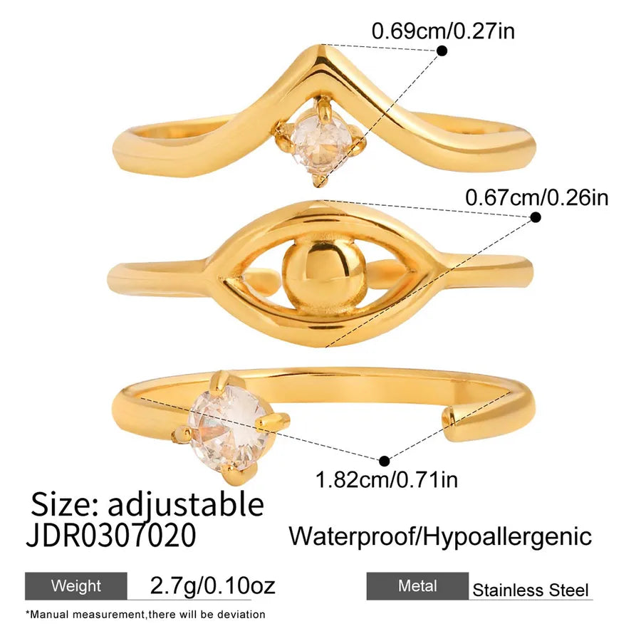 Gold Devil Eye & Wave Zircon Adjustable Ring Set JDR0307020