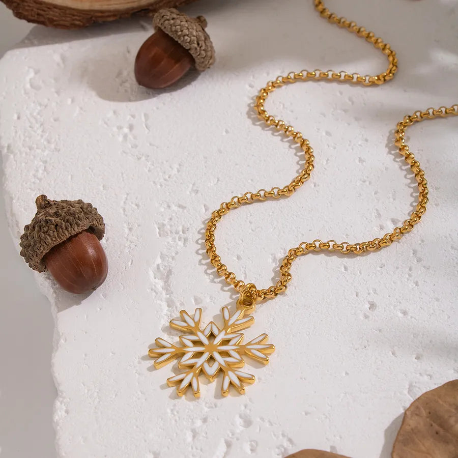 Gold Snowflake Pendant Necklace for Women