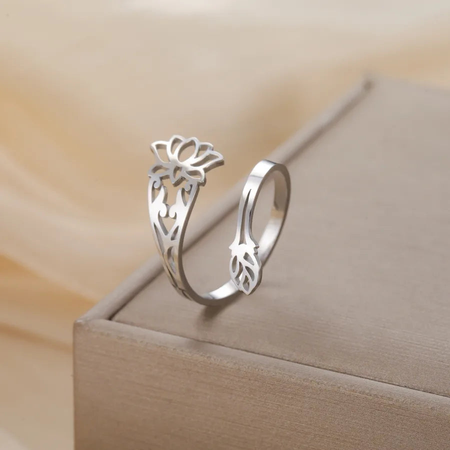 Gold Lotus Open Ring in Titanium Steel