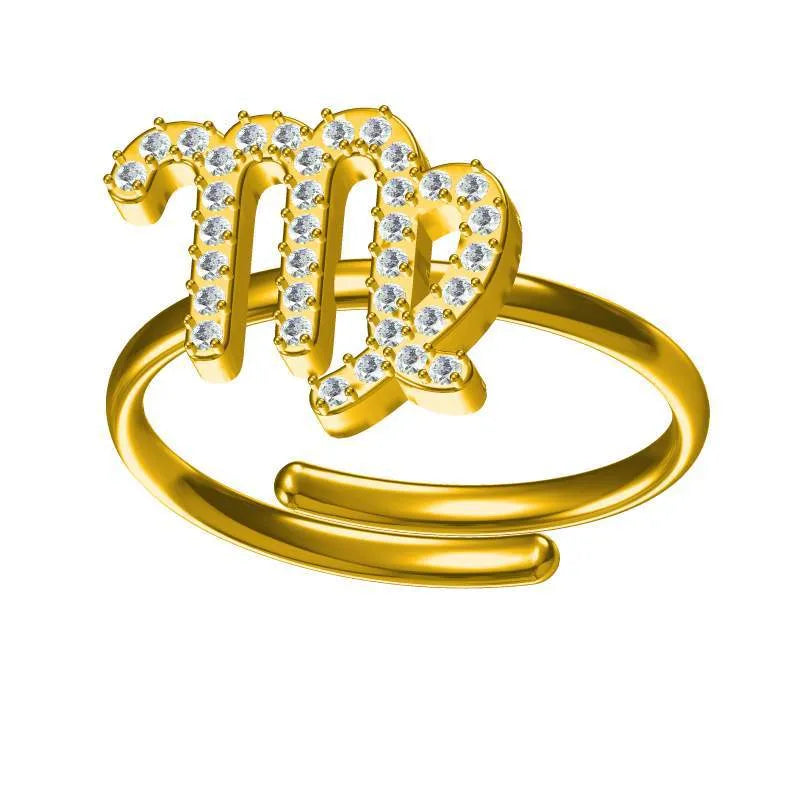 Titanium Zodiac Star Ring for Women Adjustable Opening Golden Virgo-R0032g-02