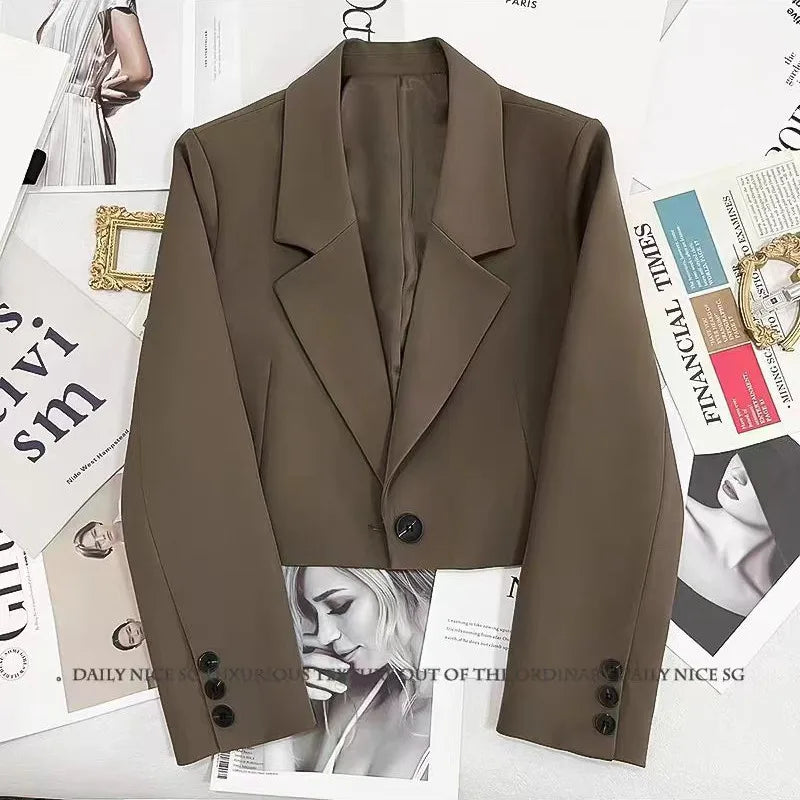 Short Black Single-Button Women's Blazer