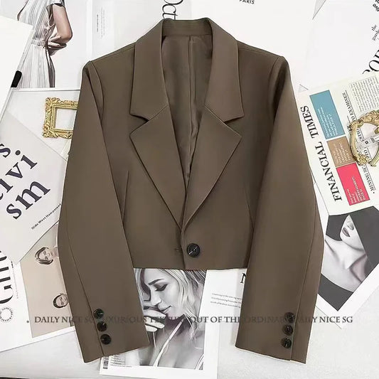 Short Black Single-Button Women's Blazer