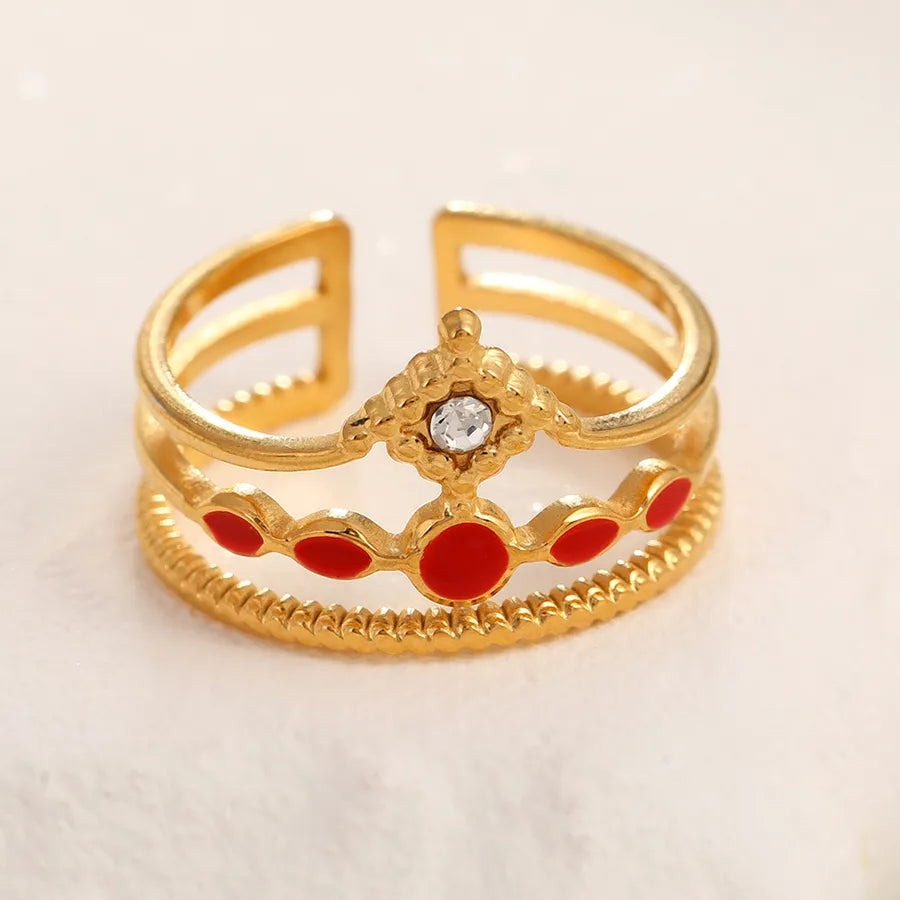 Adjustable Gold Crown Ring in Stainless Steel Adjustable Opening 18k real gold crown white diamond red
