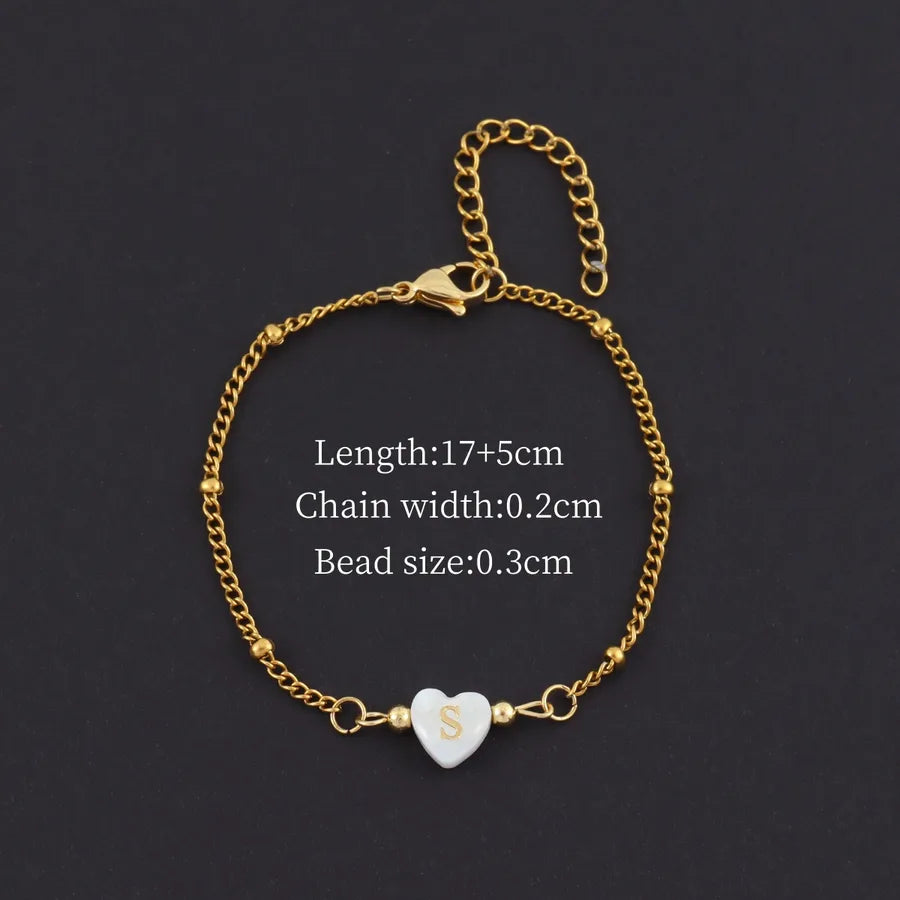 Gold Heart Initial Bracelet with Shell Charm Gold S