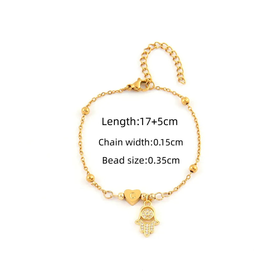 18K Gold Plated Hamsa & Heart Charm Bracelet Gold C