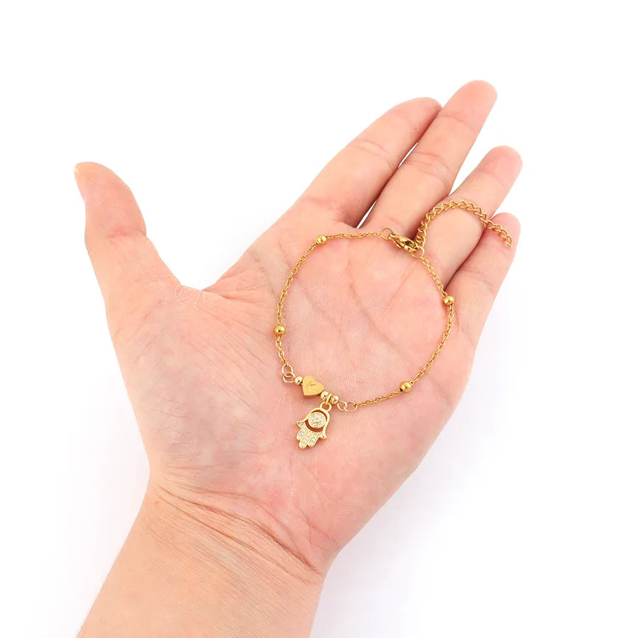 18K Gold Plated Hamsa & Heart Charm Bracelet