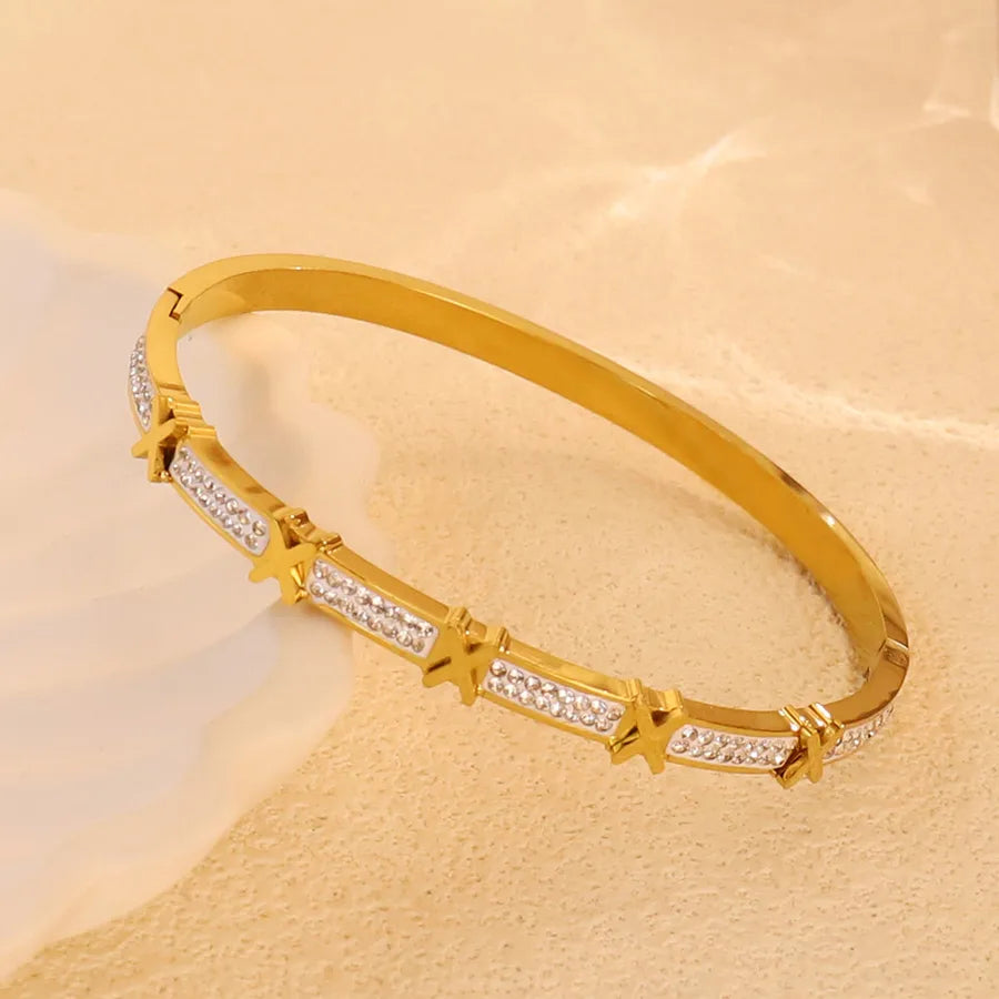 18K Gold Plated Star & Snake Stainless Steel Bracelet Average Size Gold Style 10