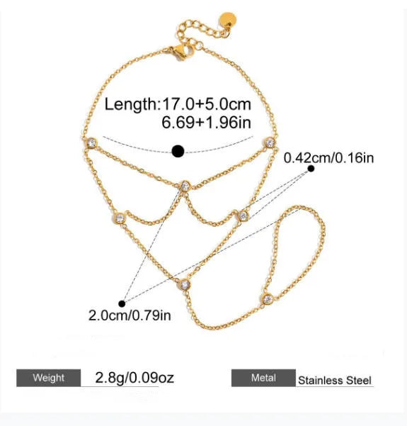Gold Mesh Zircon Finger Bracelet for Women