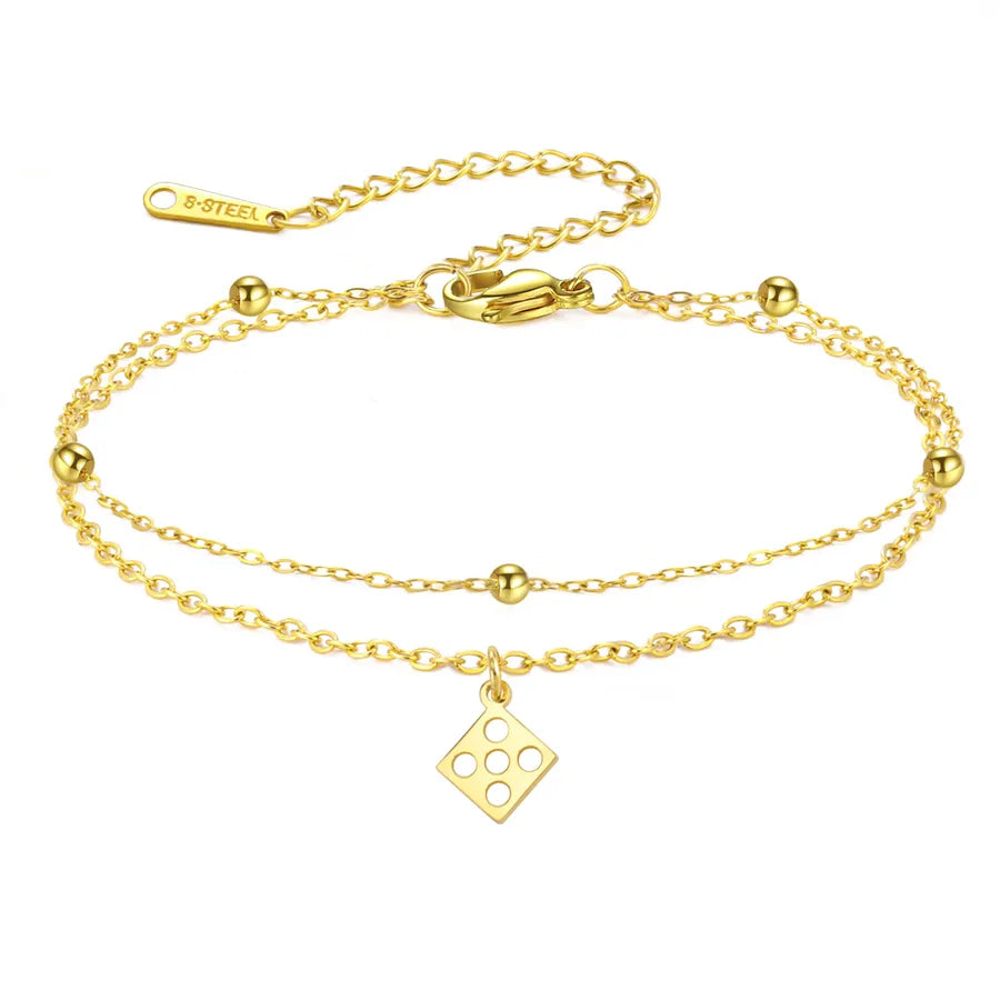 Minimalist Gold Cross Heart Bracelet Gold Square-Double Layer Chain