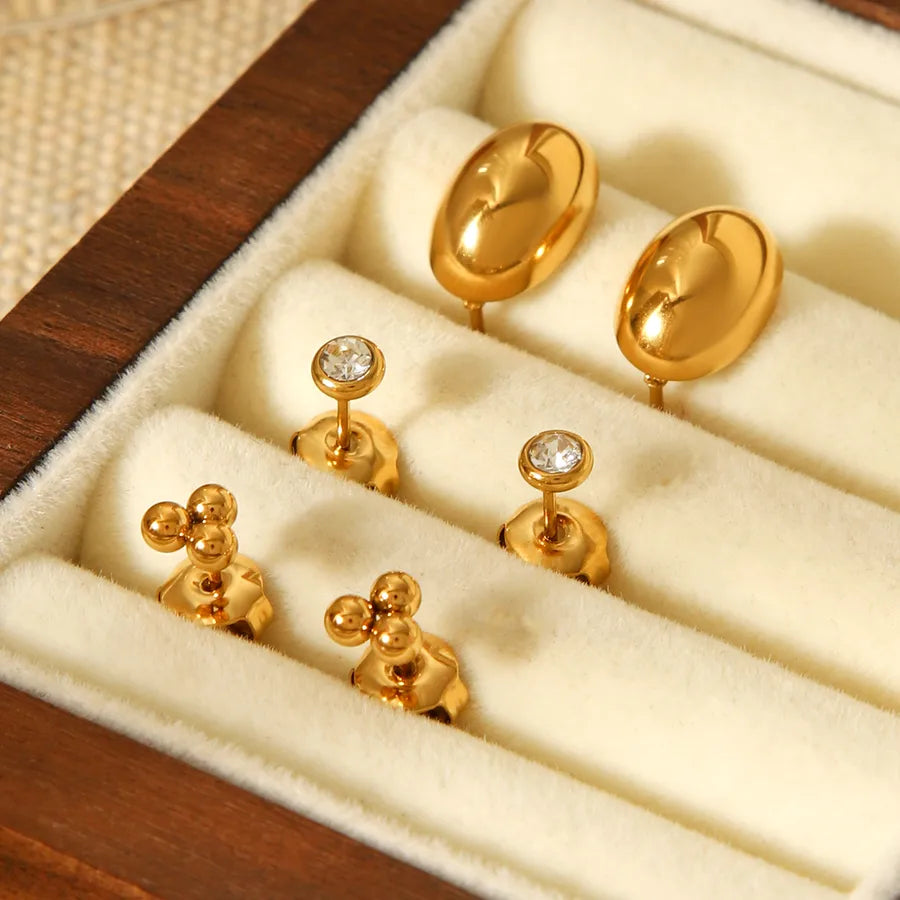 Gold Plated Zirconia Stud Earrings Set