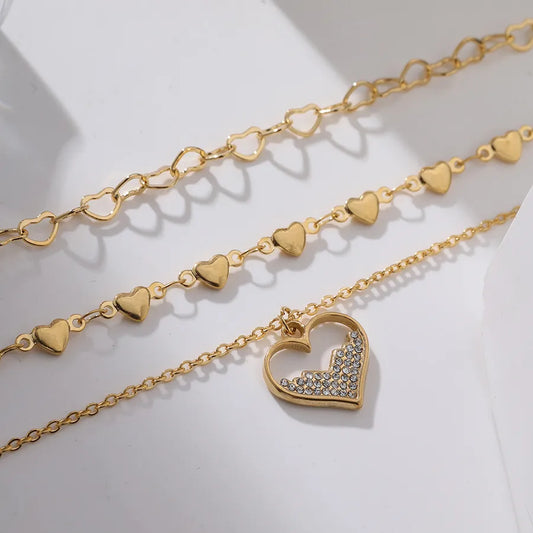 Gold Heart Multi-Layer Chain Necklace