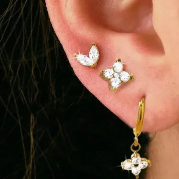 18K Gold Geometric Flower Zircon Stud Earrings