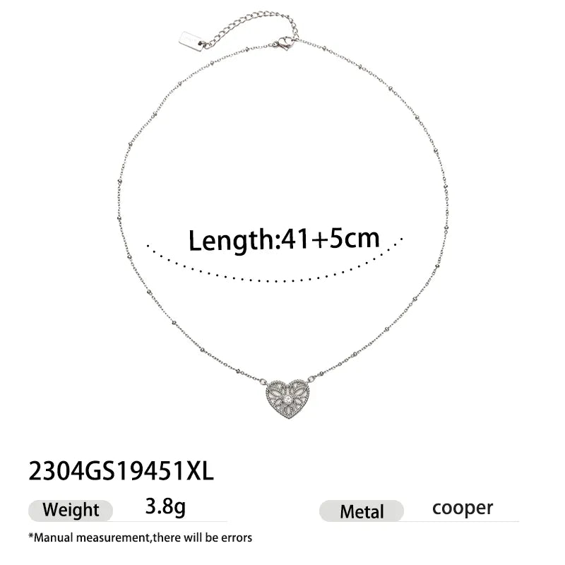 Hollow Heart Zircon Pendant Necklace 2304GS19451XL