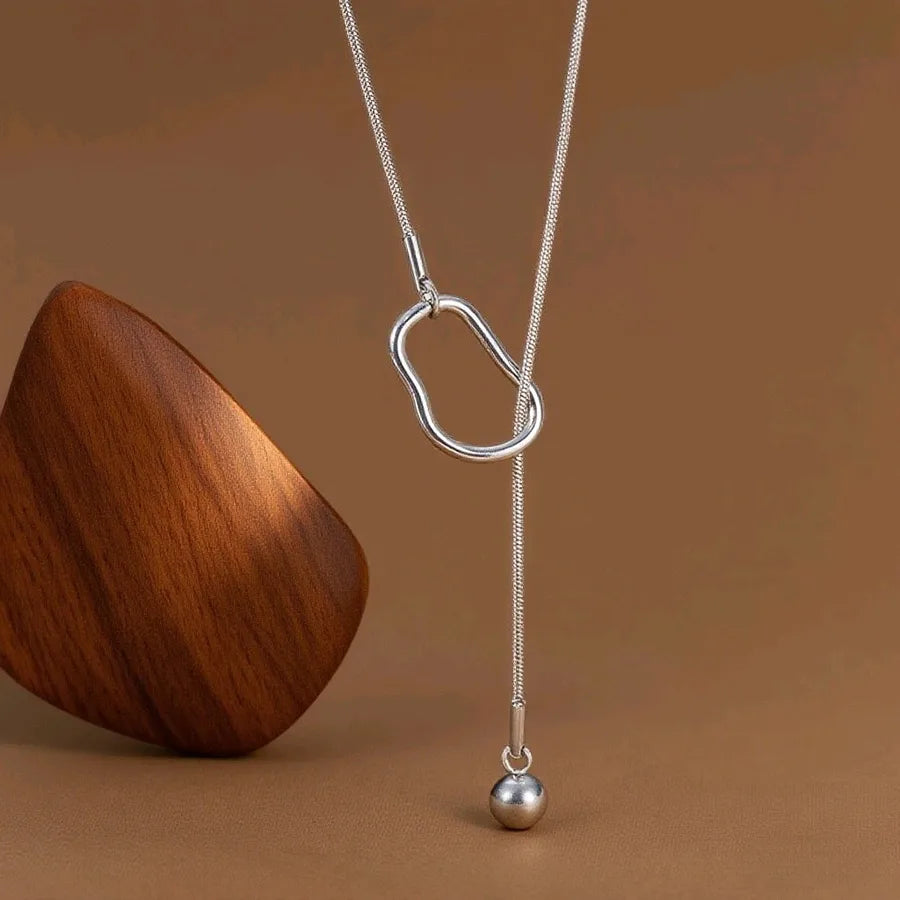 Titanium Steel Heart Pendant Necklace X01215-Pull-out Ball-bead-necklace-steel Color