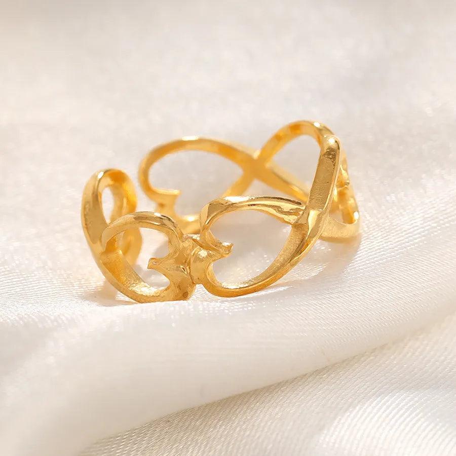 Gold Plated Zircon Heart Ring – Adjustable Open Band Adjustable Opening 18k Real Gold Heart Hollow Design