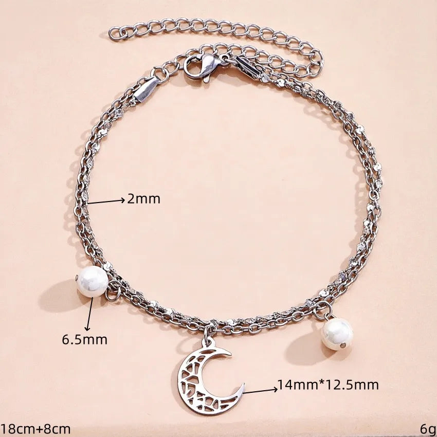 Silver Ocean Charm Layered Bracelet for Women 18cm 8cm Silver 1 Piece